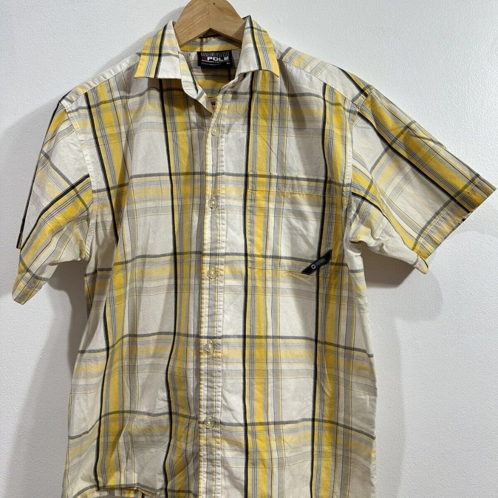 South Pole Teen‎ Button Up Relaxed Short Sleeve  Yellow Plaid Shirt  Size L
